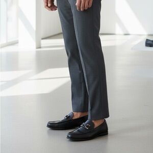 Santoni Black Leather Bit Loafers